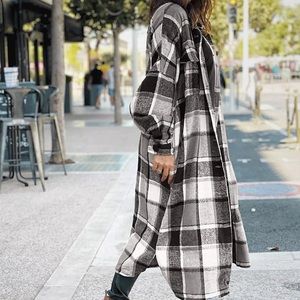 Casual Flannel Plaid Button Down Jacket Pocketed Coat